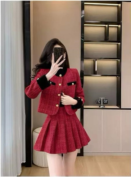 New Style Autumn Winter Tweed Jacket Mini Skirt Set CODE: KAR3493