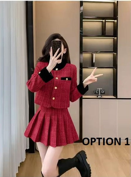 New Style Autumn Winter Tweed Jacket Mini Skirt Set CODE: KAR3493
