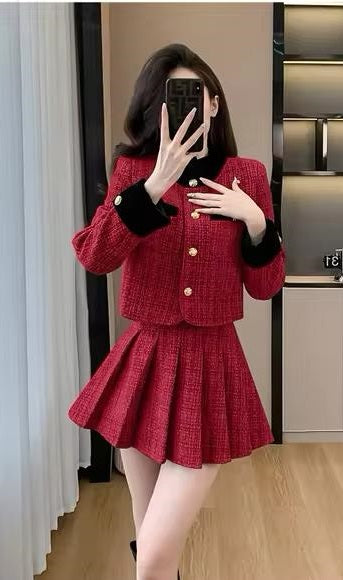 New Style Autumn Winter Tweed Jacket Mini Skirt Set CODE: KAR3493