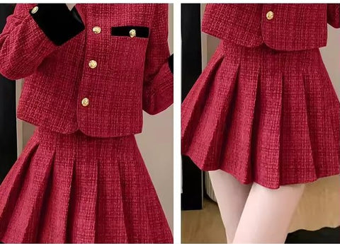 New Style Autumn Winter Tweed Jacket Mini Skirt Set CODE: KAR3493