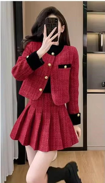 New Style Autumn Winter Tweed Jacket Mini Skirt Set CODE: KAR3493