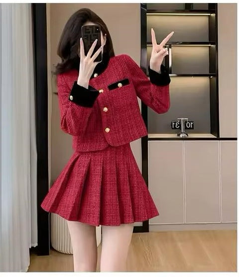 New Style Autumn Winter Tweed Jacket Mini Skirt Set CODE: KAR3493