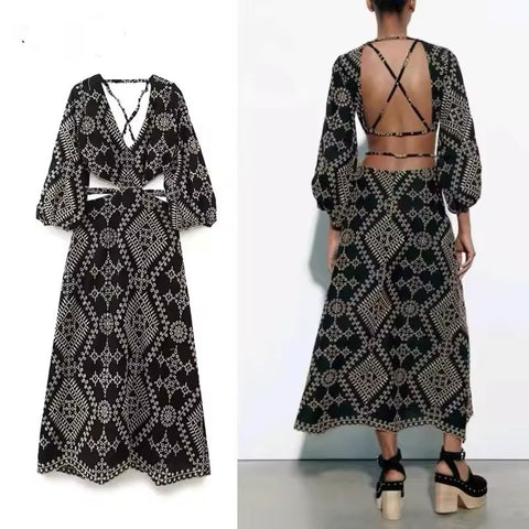 New Boho Embroidery Cut Out Long Midi Dress CODE: READY1129