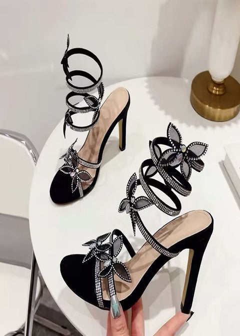 New Crystal Butterfly Open Toen Thin Fashion Rhinestone Snake Coiled Ankle Strap High Heels CODE: KAR3550