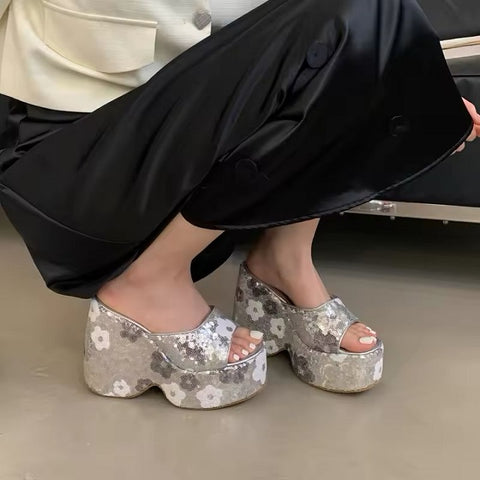New Wedge Flower Print  High Heels Platform Sandals CODE: KAR3556