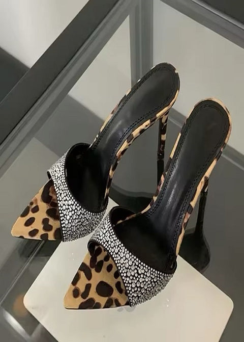 Summer New Designer Sexy Rhineston Pointed Toe Thin Heel Mules Sandals CODE: KAR3643