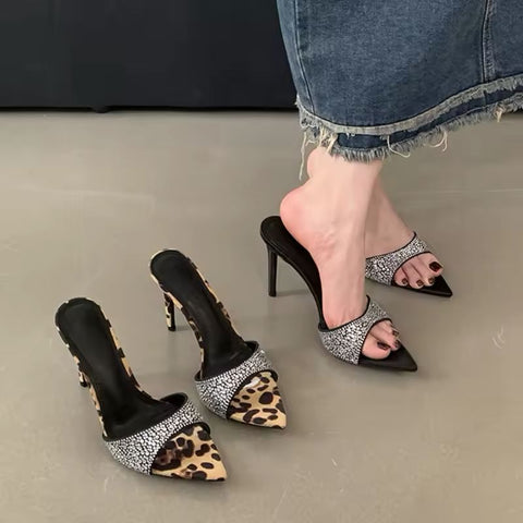 Summer New Designer Sexy Rhineston Pointed Toe Thin Heel Mules Sandals CODE: KAR3643