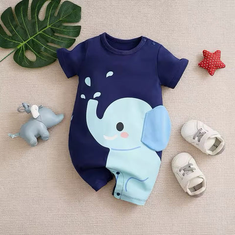 Newborn Cute Cartoon 3d Elephant Comfortable And Soft Summer Short Sleeved Baby Jumpsuit CODE: RSH009