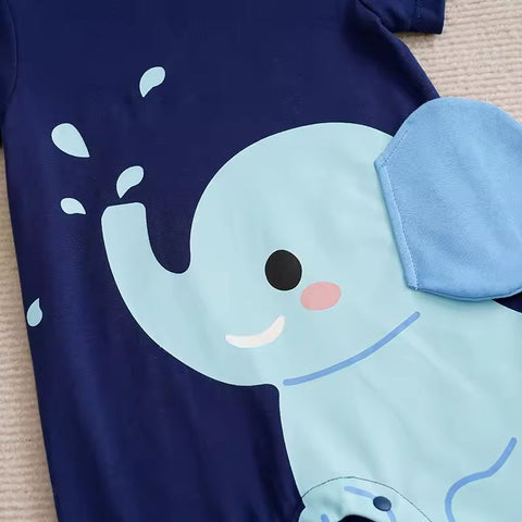 Newborn Cute Cartoon 3d Elephant Comfortable And Soft Summer Short Sleeved Baby Jumpsuit CODE: RSH009