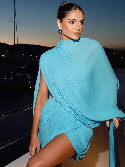 Sexy Elegant Strapless Shawl Vest Crop Top + Irregular Pleats Skirt 2 Piece Set CODE: KAR3687