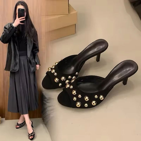 New Studded, Backless, One-foot, Stiletto Sandal CODE: KAR3691