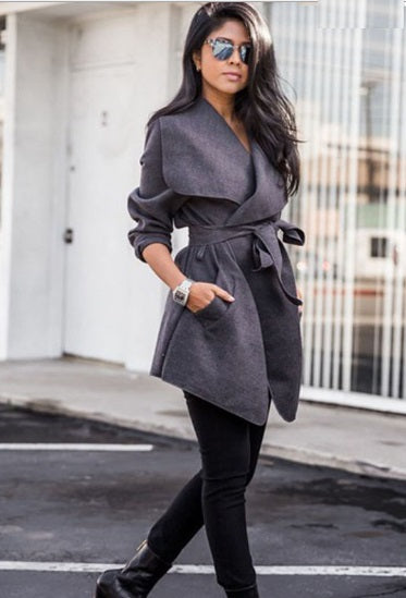 New tie waist in the long section of Slim solid coat CODE: mon702
