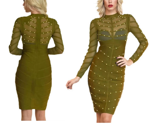 high-quality celebrity bandage  long-sleeved beaded dress CODE: mon58