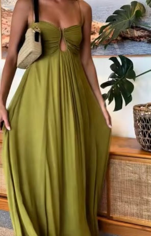 New Sexy Hollow Out Strap Pleated Long Dress CODE: KAR4838