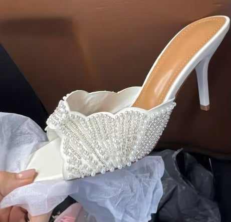 New Fashion Pearl Beaded Square Toe High Heel Sandals CODE: KAR4909