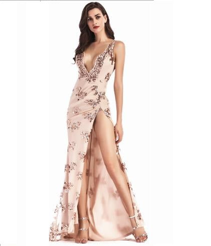 Sexy halter deep V-neck mop dress CODE: mon802