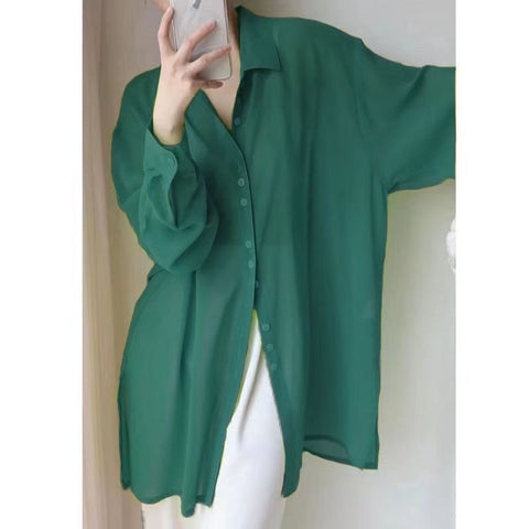 New Turn-down Collar Patchwork Loose Thin Cardigan Shirt CODE: READY1119