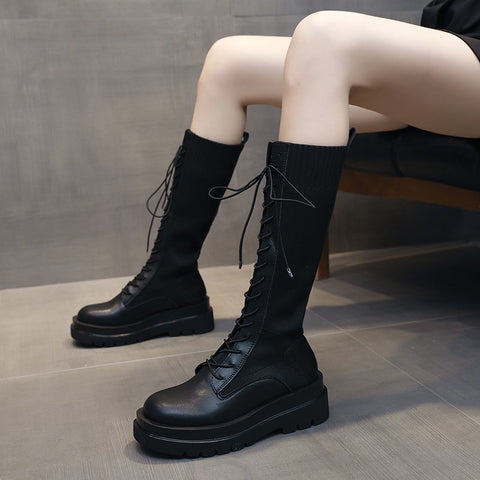 Lace up Mid Calf High Platform Boots CODE: KAR962