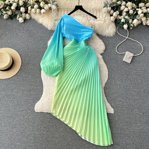 New Elegant Sexy Skew Collar One Shoulder Irregular Pleated Dress CODE: KAR2362
