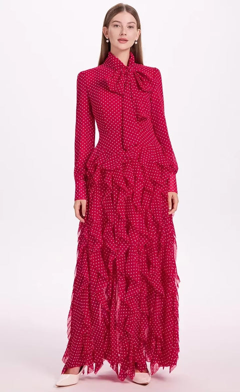 New Polka Dot Long Sleeve Ankle Length Fashion Dress CODE: KAR4131