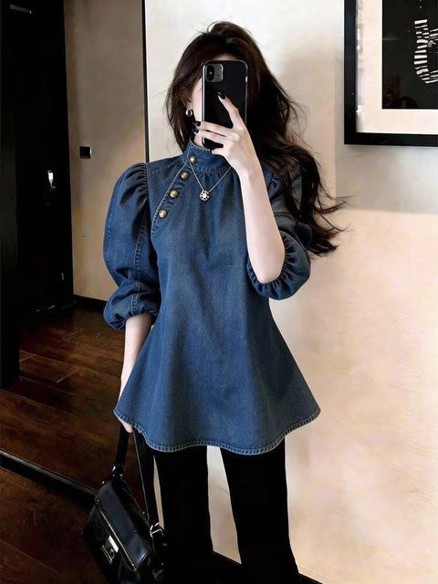 New Fashion Shirt Stand Collar Design, High-end, Gentle Style Tops CODE: READY1824