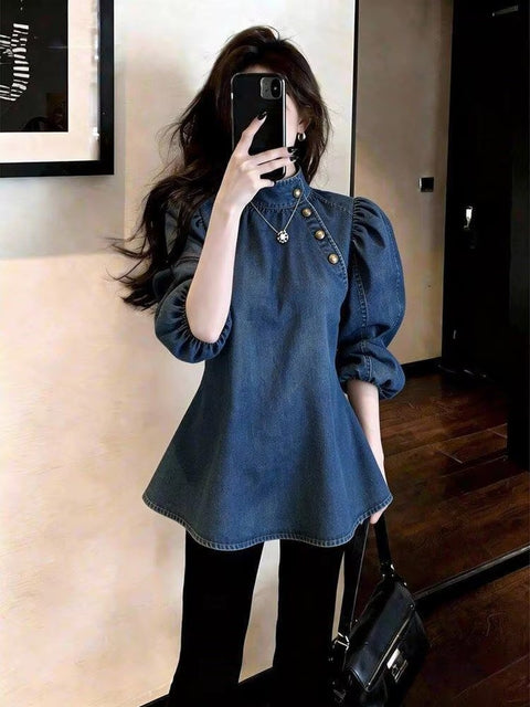 New Fashion Shirt Stand Collar Design, High-end, Gentle Style Tops CODE: READY1824