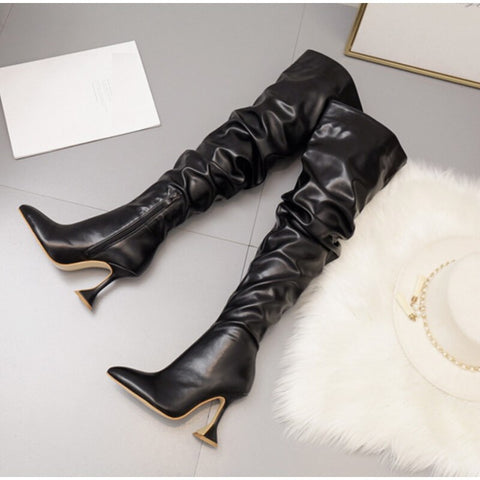 Over Knee Pleated High Heel Pointed Toe Boot SIZE: 42 CODE: READY1085