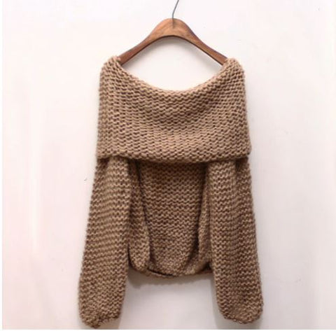 New boat neck, Loose knit thick wool sweater CODE: READY1337