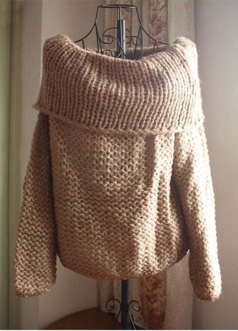 New boat neck, Loose knit thick wool sweater CODE: READY1337