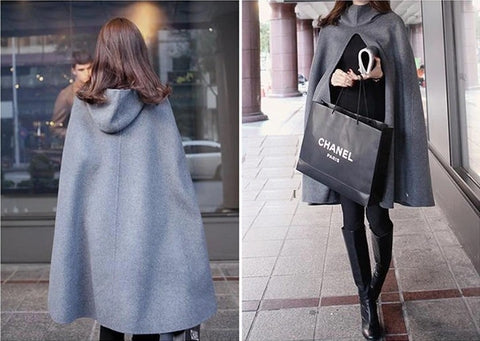 long, loose Hooded wool coat CODE: READY1390