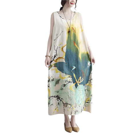 Loose Print Floral Tie Dye Midi Dress CODE: READY1158