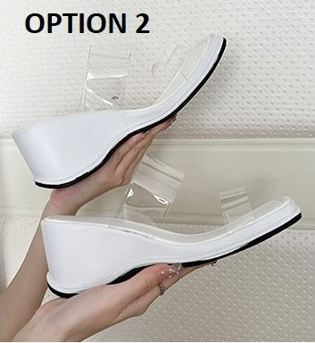 New Transparent Belt Platform Square Toe Slope Sandals CODE: KAR1921