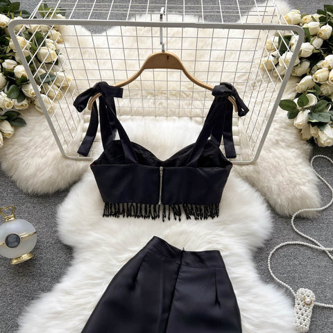 Summer New Printed Lace up Short Tube Top High Waist Short Two-Piece Set CODE: KAR1947