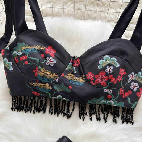 Summer New Printed Lace up Short Tube Top High Waist Short Two-Piece Set CODE: KAR1947