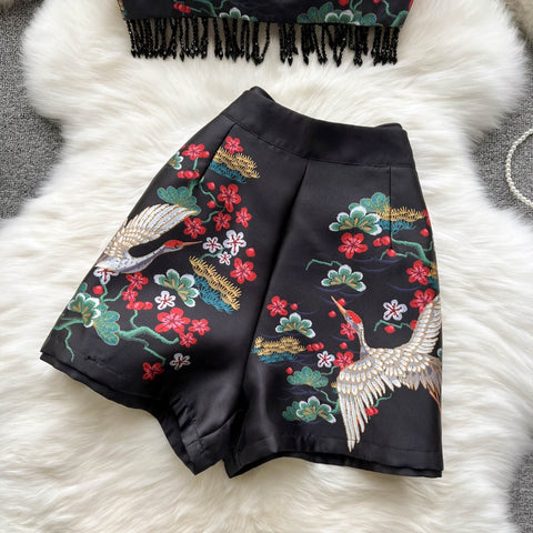 Summer New Printed Lace up Short Tube Top High Waist Short Two-Piece Set CODE: KAR1947