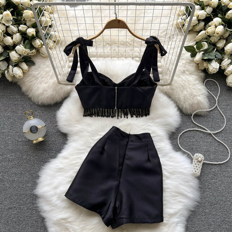 Summer New Printed Lace up Short Tube Top High Waist Short Two-Piece Set CODE: KAR1947