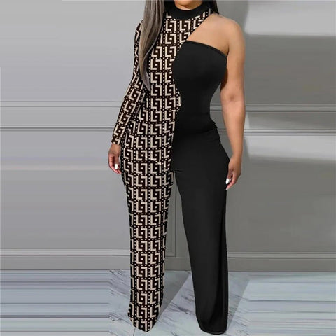 New Sexy Fashion  Long Sleeve Dew Shoulder Printed Jumpsuit CODE: KAR1984