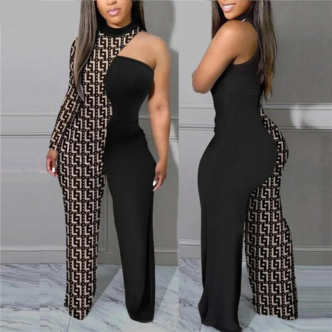 New Sexy Fashion  Long Sleeve Dew Shoulder Printed Jumpsuit CODE: KAR1984