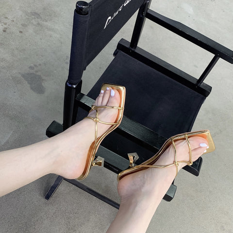 Summer Open Toe Fashion Cross Strap Slides Thin High Heel Sandal CODE: KAR1987