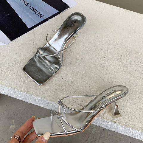 Summer Open Toe Fashion Cross Strap Slides Thin High Heel Sandal CODE: KAR1987