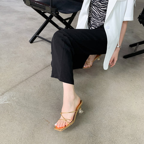 Summer Open Toe Fashion Cross Strap Slides Thin High Heel Sandal CODE: KAR1987