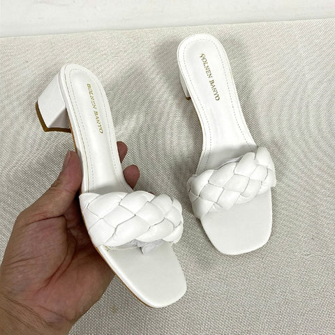 Summer Solid Weave Square Thick High Heel Sandal CODE: KAR1988