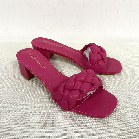Summer Solid Weave Square Thick High Heel Sandal CODE: KAR1988