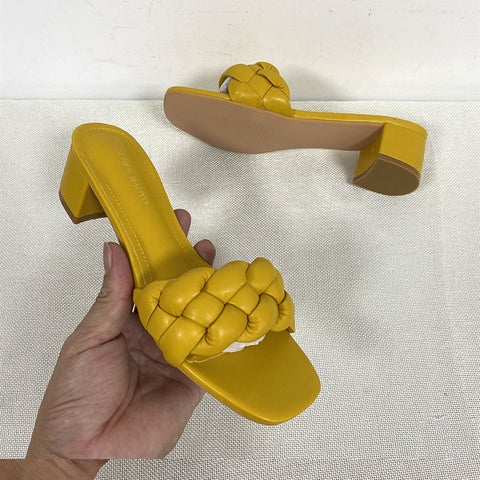 Summer Solid Weave Square Thick High Heel Sandal CODE: KAR1988