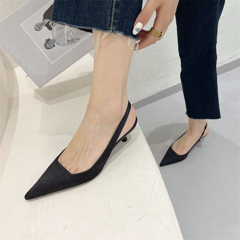 New Pure Color Pointed Shallow Mouth Thin Low Heel Sandals CODE: KAR1999