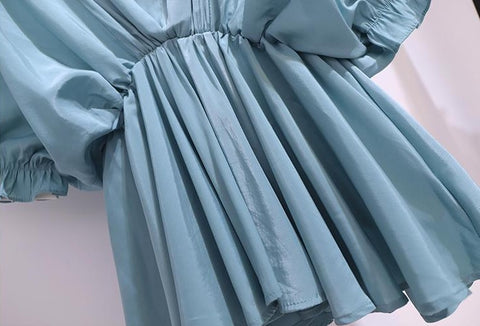 New Fashion V-Neck Summer Short Sleeve Casual Ruffles Spliced Shirring Shirt CODE: KAR2013
