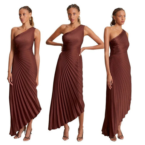 Sexy Summer One Shoulder Vest Long Maxi Pleated A Line Dress CODE: KAR2014