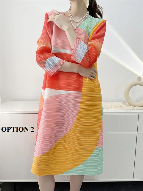 New Digital Printed Mid-Length Loose Casual Pleated Plus Size Dress CODE: KAR2026