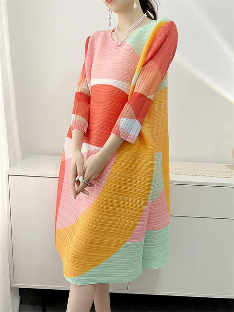 New Digital Printed Mid-Length Loose Casual Pleated Plus Size Dress CODE: KAR2026