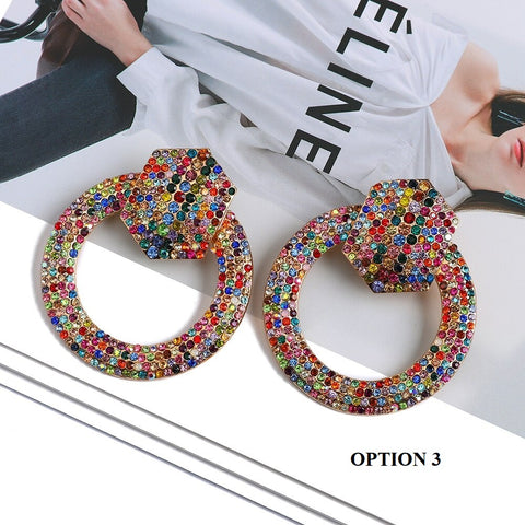 New Trend Round Metal Crystal Unique Dangle Earrings CODE: KAR2028